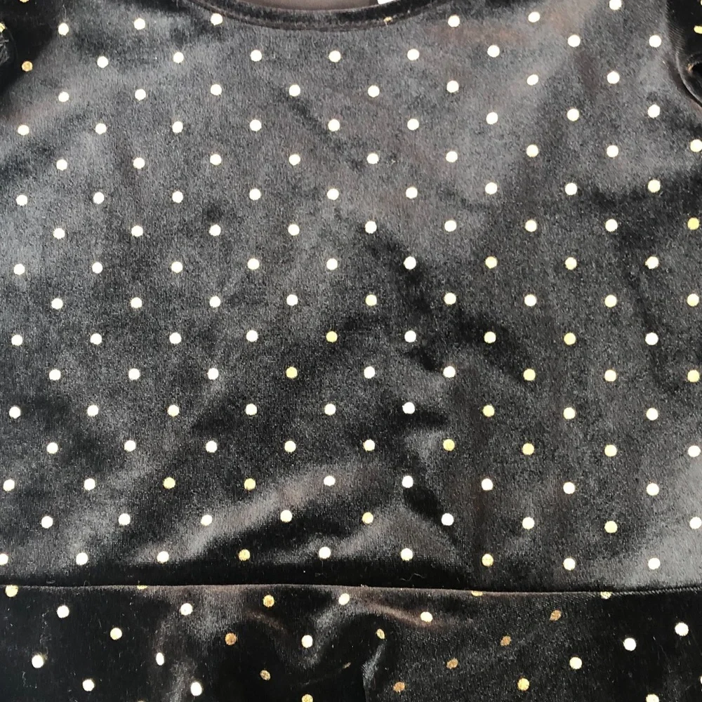 The Children’s Place elegant black velvet like dress gold glittery dots girls 5T